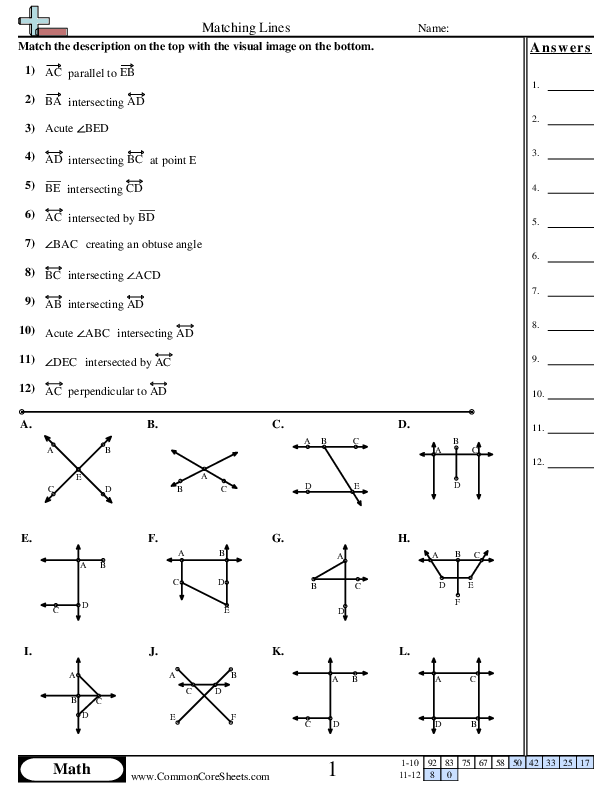 Matching Lines worksheet